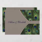 Invitations de mariage de paon de brun bleu (Devant / Derrière)