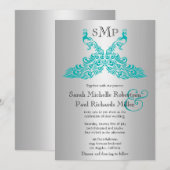 Invitations de mariage de paquebot argenté et Turq (Devant / Derrière)