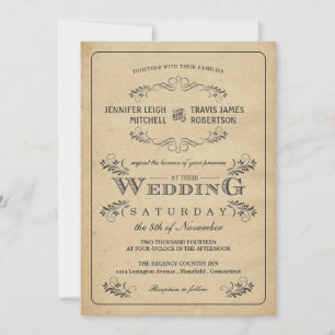 Invitations de mariage de parchemin fleuri vintage