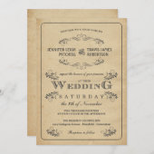 Invitations de mariage de parchemin fleuri vintage (Devant / Derrière)