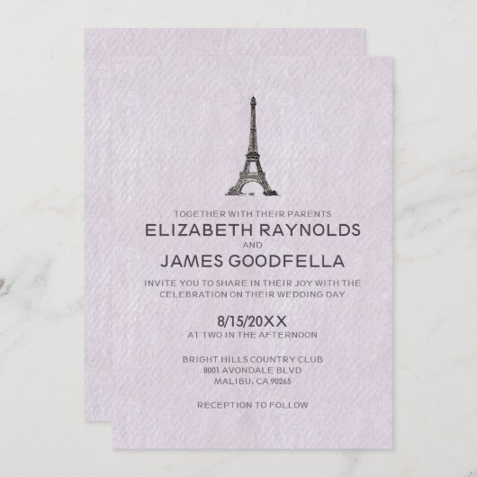 Invitations de mariage de Paris (Devant / Derrière)