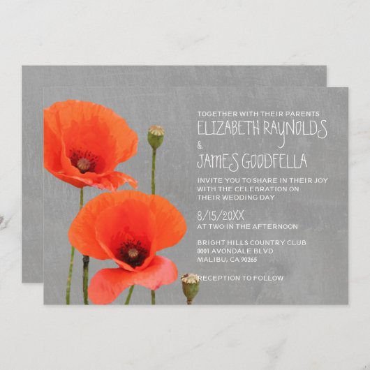 Invitations de mariage de pavot (Devant / Derrière)