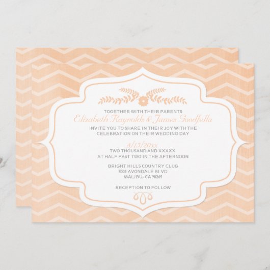 Invitations de mariage de Peach Chevron (Devant / Derrière)