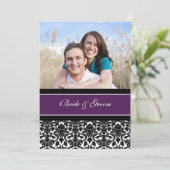 Invitations de mariage de photos Plum Black Damask (Debout devant)