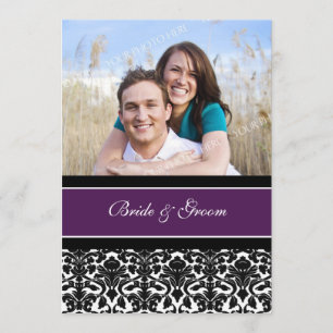 Invitations de mariage de photos Plum Black Damask