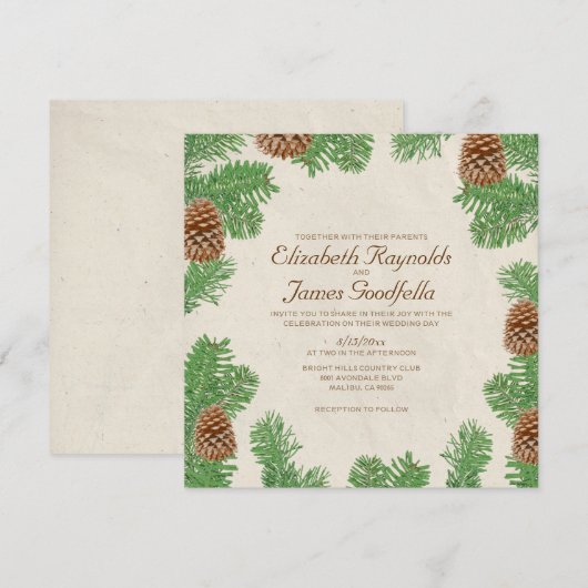 Invitations de mariage de Pine Cones (Devant / Derrière)