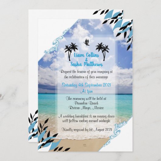 Invitations de mariage de plage (Devant / Derrière)