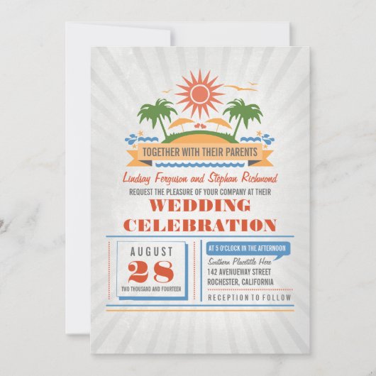 Invitations de mariage de plage moderne (Devant)