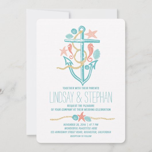 Invitations de mariage de plage nautique (Devant)