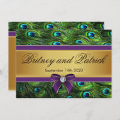 Invitations de mariage de plume de paon de pourpre (Devant / Derrière)