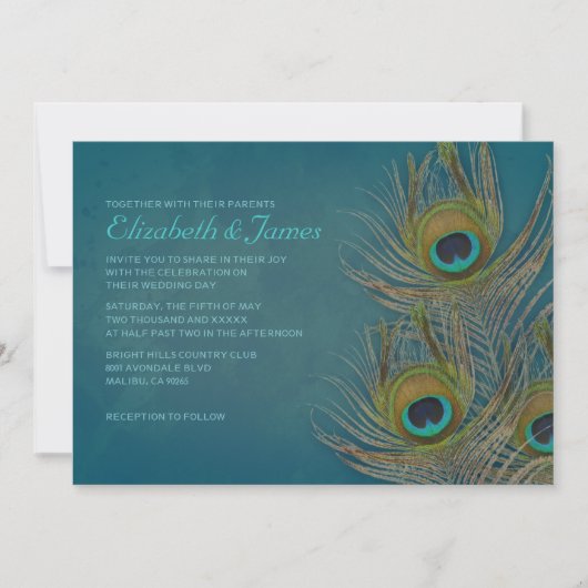 Invitations de mariage de plumes de paon (Devant)