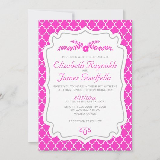 Invitations de mariage de Quatrefoil rose chaud (Devant)