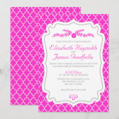 Invitations de mariage de Quatrefoil rose chaud (Devant / Derrière)