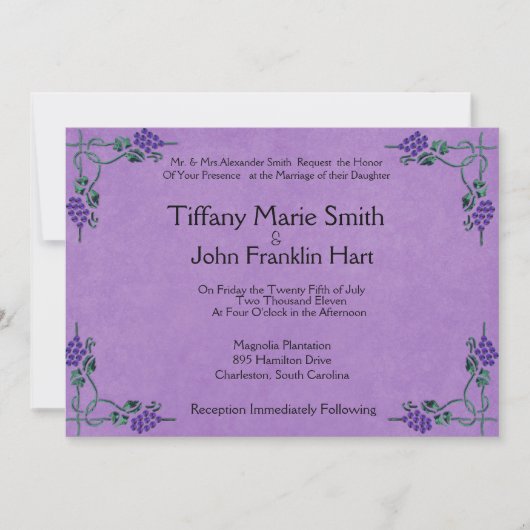 Invitations de mariage de raisins (Devant)