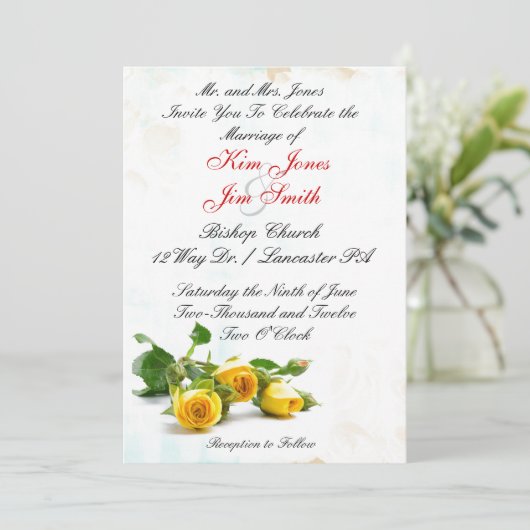 Invitations de mariage de rose jaune (Debout devant)