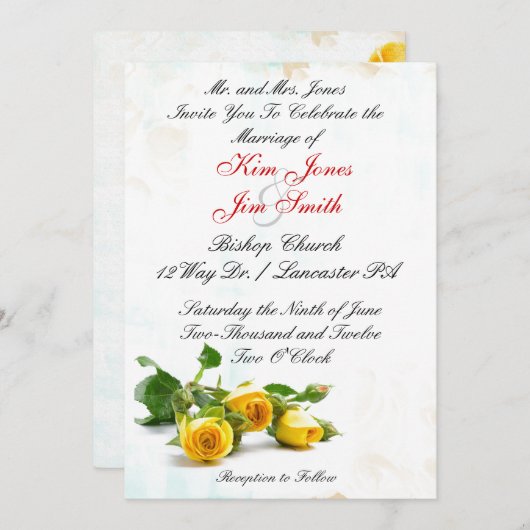 Invitations de mariage de rose jaune (Devant / Derrière)