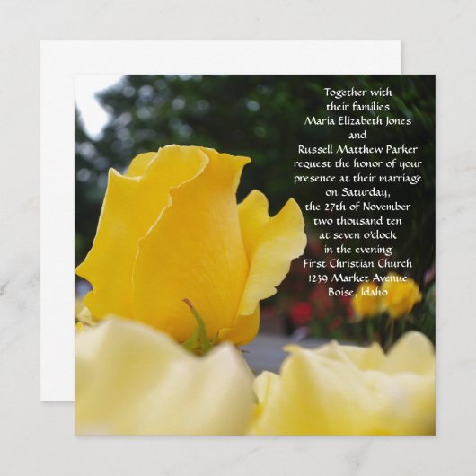 Invitations de mariage de rose jaune simple (Devant / Derrière)