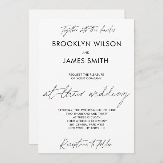 Invitations de mariage de script simple (Devant / Derrière)