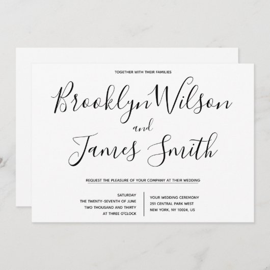 Invitations de mariage de script simple (Devant / Derrière)