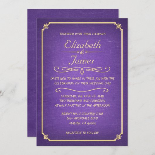 Invitations de mariage de tableau de pourpre et (Devant / Derrière)