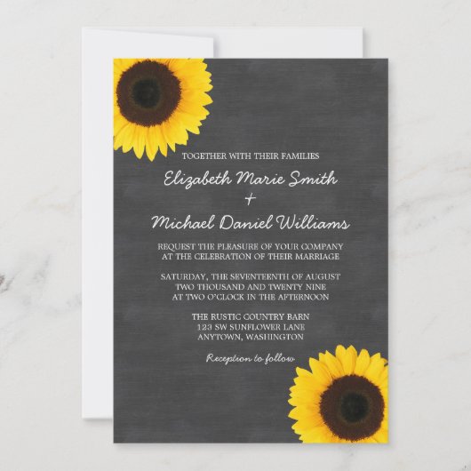 Invitations de mariage de tableau de tournesol (Devant)