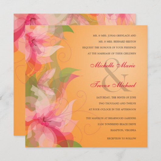 Invitations de mariage de Tangerine et Fuschia (Devant / Derrière)
