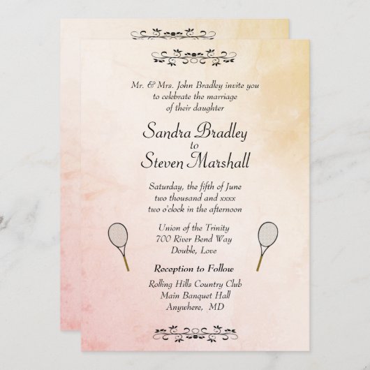 Invitations de Mariage de tennis (Devant / Derrière)