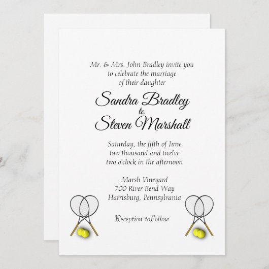 Invitations de Mariage de tennis blanc (Devant / Derrière)