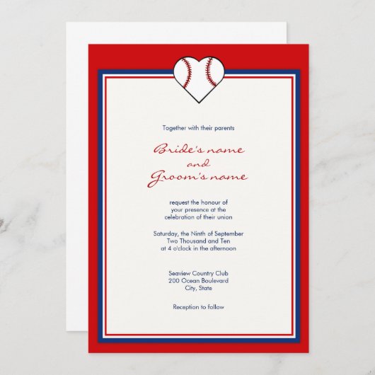 Invitations de mariage de thème de base-ball (Devant / Derrière)