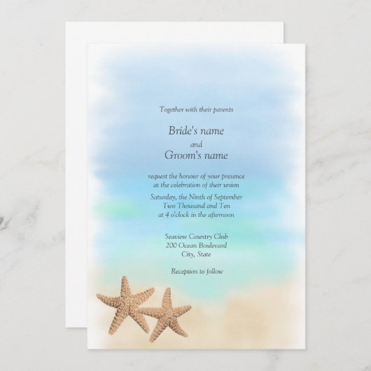 Invitations de mariage de thème de plage d'étoiles (Devant / Derrière)
