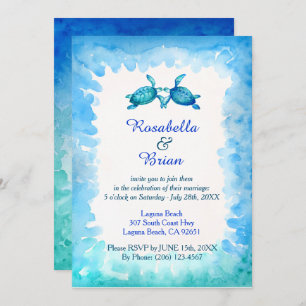Invitations de mariage de tortues marines - bleu e