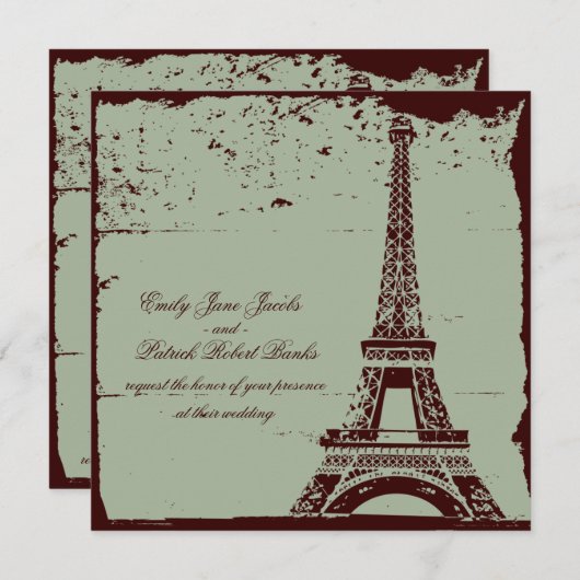 Invitations de mariage de Tour Eiffel (Devant / Derrière)