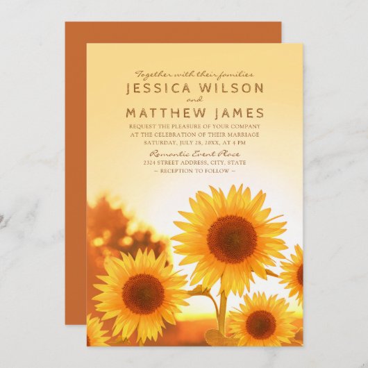 Invitations de mariage de tournesol Automne rustiq (Devant / Derrière)