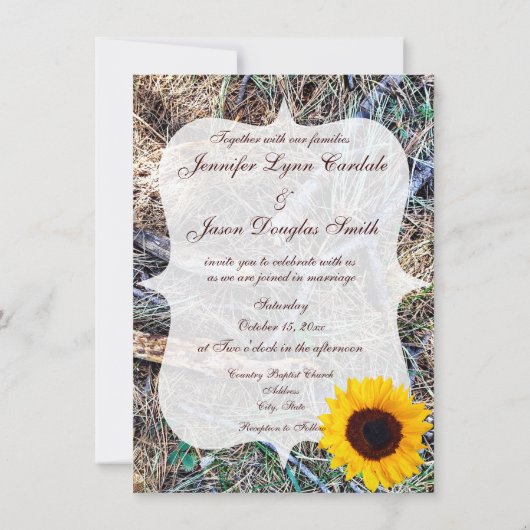 Invitations de mariage de tournesol de Camo rustiq (Dos)