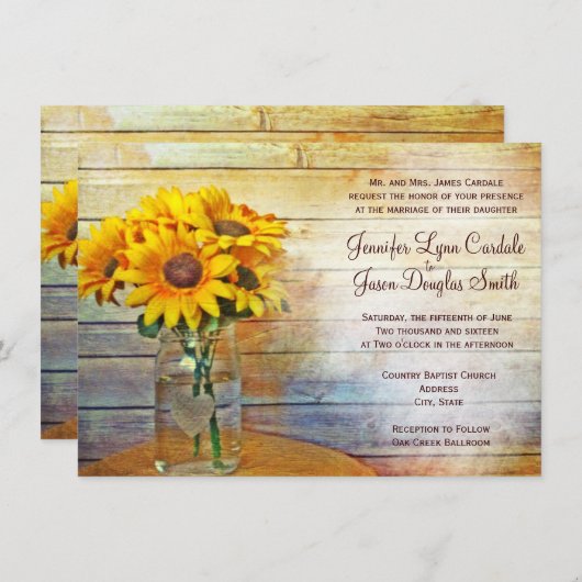 Invitations de mariage de tournesol de pot de (Devant / Derrière)