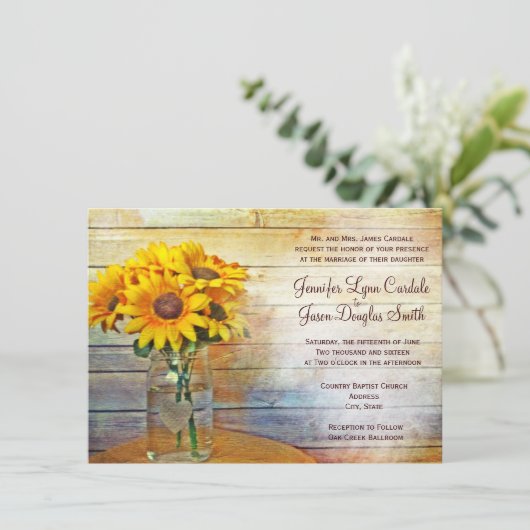 Invitations de mariage de tournesol de pot de (Debout devant)