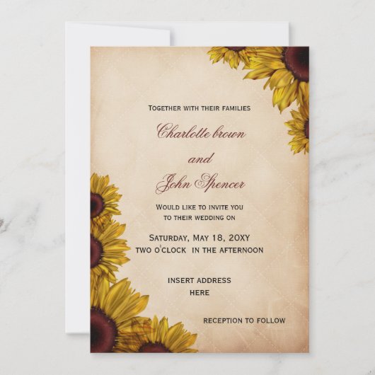 Invitations de mariage de tournesol rustique (Devant)