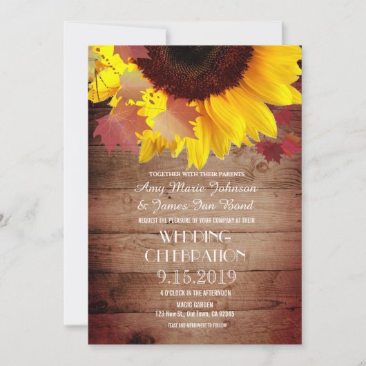 Invitations de mariage de tournesol rustique (Devant)
