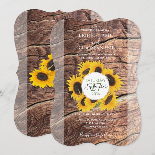 Invitations de mariage de tournesol rustique (Devant / Derrière)