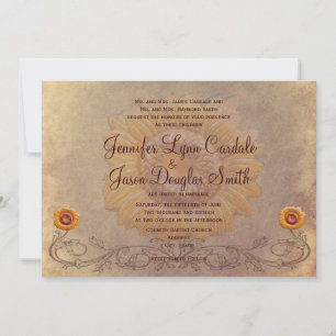 Invitations de mariage de tournesol rustique