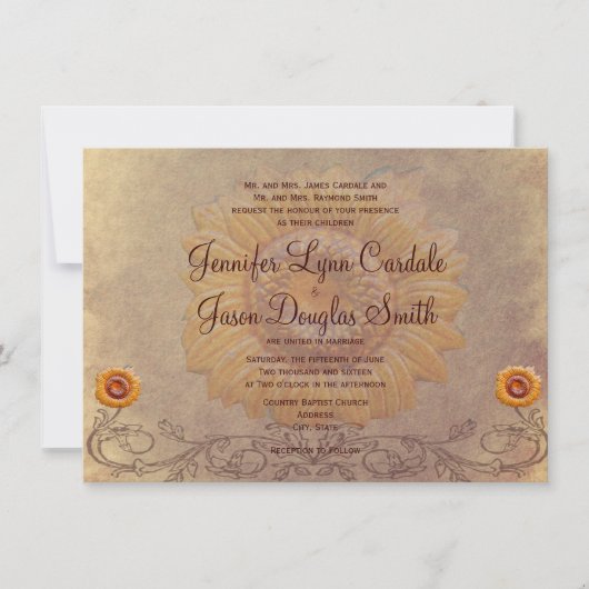Invitations de mariage de tournesol rustique (Devant)