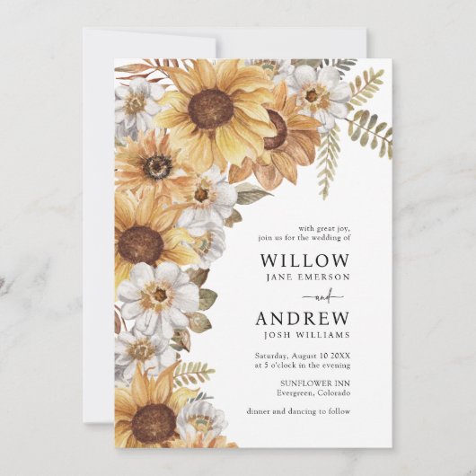 Invitations de mariage de tournesol rustique (Devant)