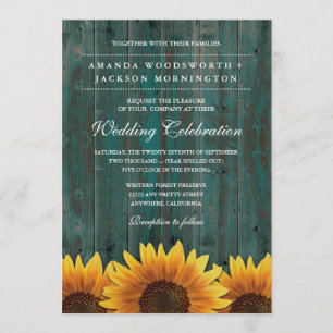 Invitations de mariage de tournesol turquoise et B