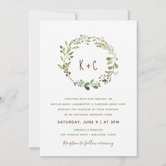 Invitations de mariage de verdure Wreath - Brown (Devant)