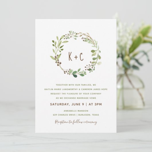 Invitations de mariage de verdure Wreath - Brown (Debout devant)