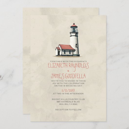 Invitations de mariage de Whimsical Lighthouse (Devant / Derrière)