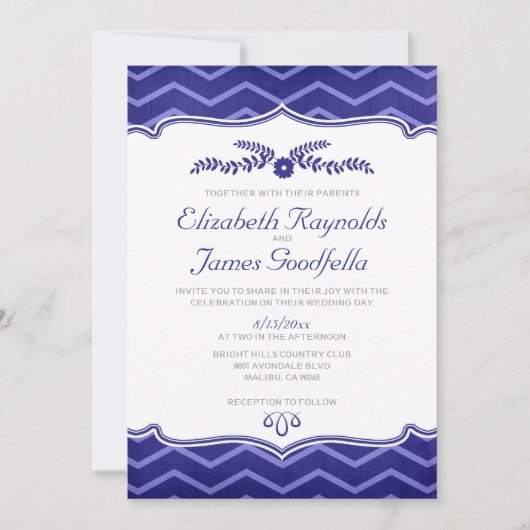 Invitations de mariage de zigzag de bleu marine (Devant)