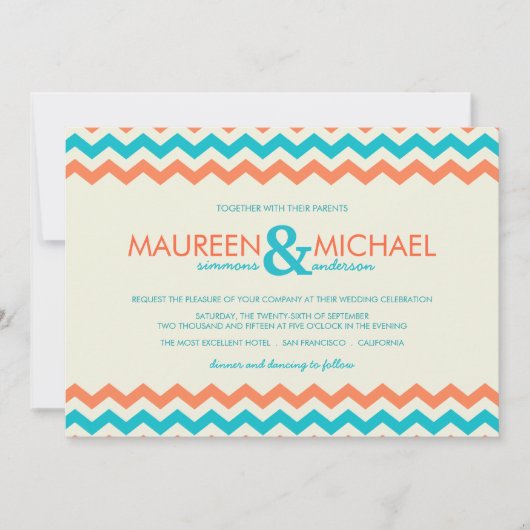 Invitations de mariage de zigzag de Chevron (Devant)
