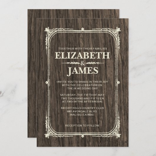 Invitations de mariage d'écorce rustique (Devant / Derrière)