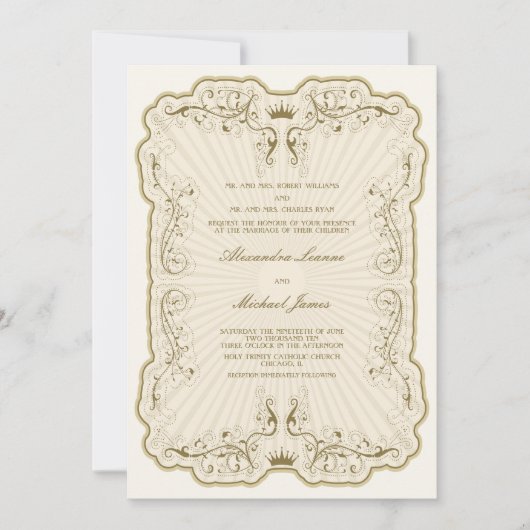 Invitations de mariage d'élégance Vintage {Gold} (Devant)